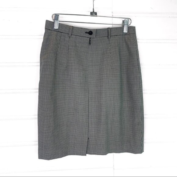 ESCADA HOUNDSTOOTH BLACK DESIGNER SKIRT OFFICE SUMMER WOOL MINI  SKIRT 36 EUC - Picture 4 of 10